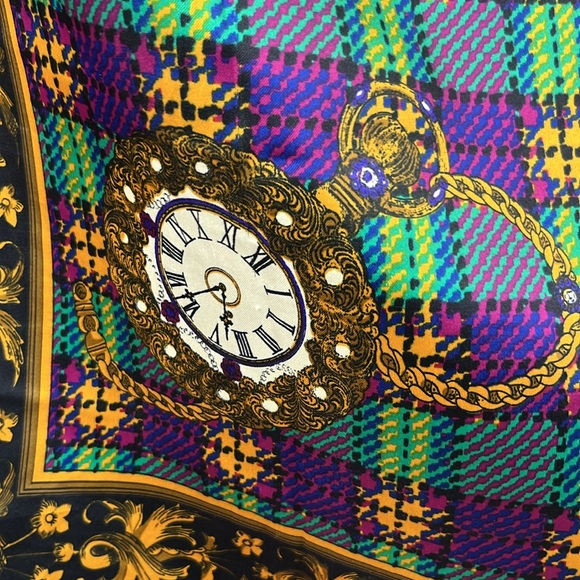 Art of the Scarf Tie Rack Clock Plaid Scarf Silk Made in Italy Timepieces - Picture 2 of 8